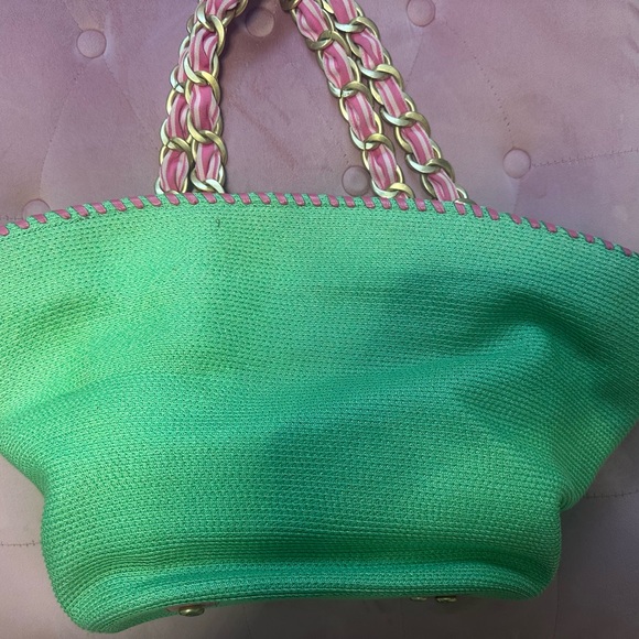 Vintage Juicy Couture Pink and Green Straw Beach Tote! - Picture 4 of 10